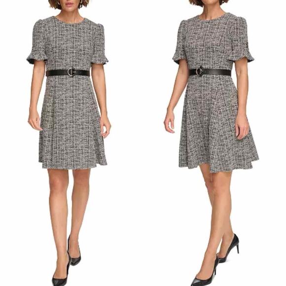 DKNY Women's Textured-Knit Belted Fit & Flare Dress Size US 10 - Picture 7 of 10